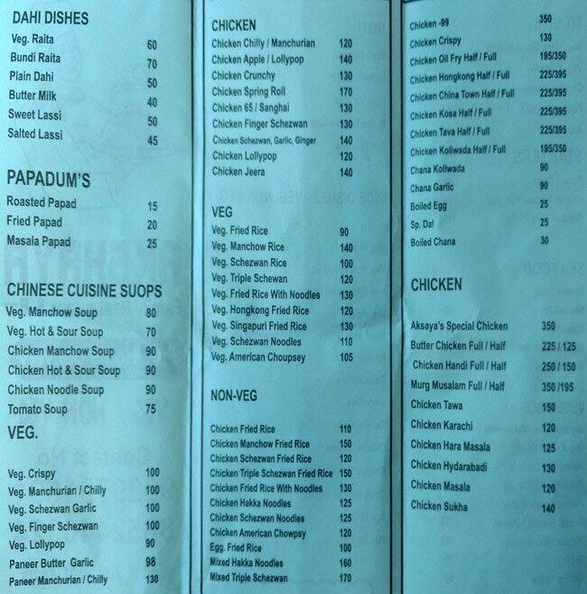 Akshaya Family Resto & Bar menu