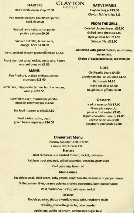 clayton hotel chiswick restaurant menu