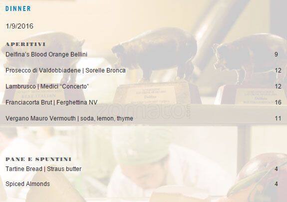 Delfina, Mission District Menu