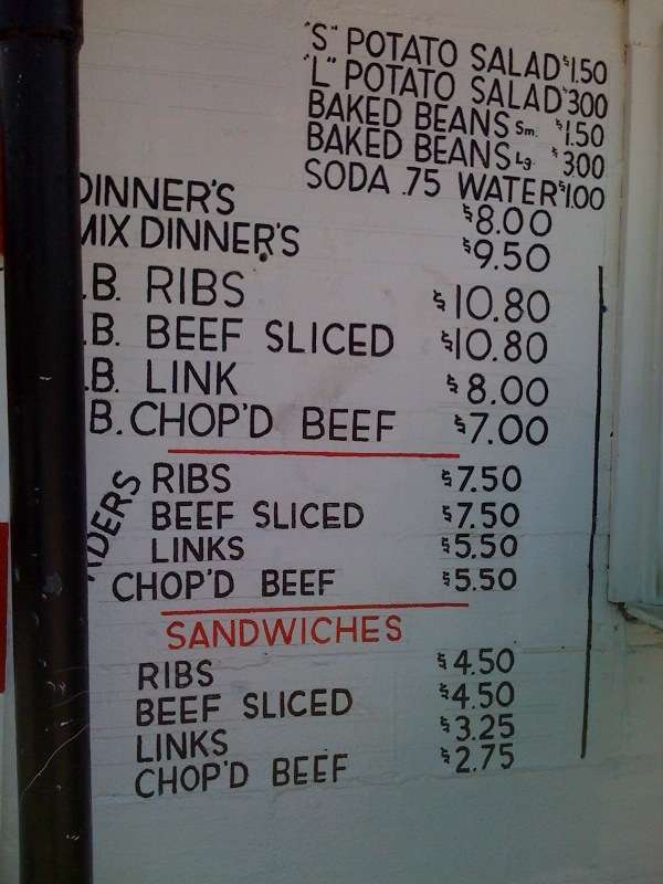 Menu at MeShack's BBQ, Garland