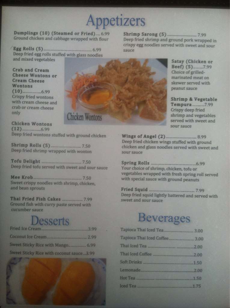 Menu At Sutha Thai Kitchen Restaurant Tustin