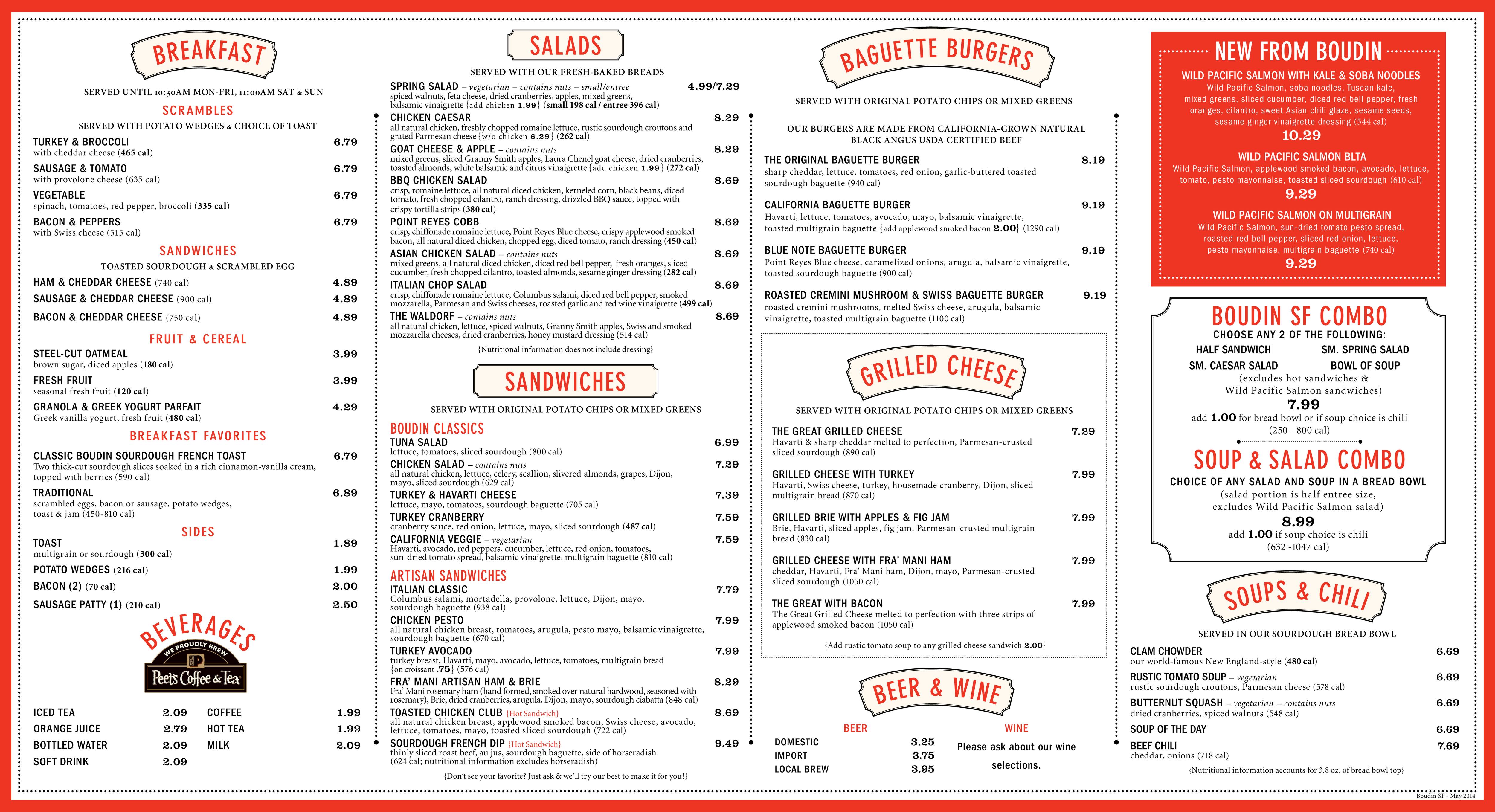 Boudin SF Menu, Menu for Boudin SF, Roseville, Sacramento Urbanspoon