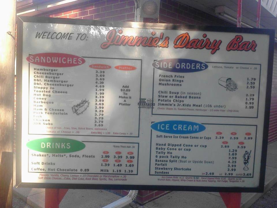 Menu of Jimmies Dairy Bar, Pendleton, Indianapolis