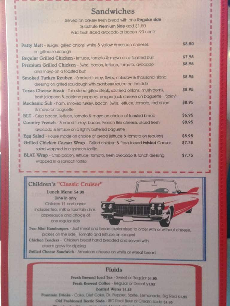 Menu at Jake's Texas Tea House restaurant, Waco