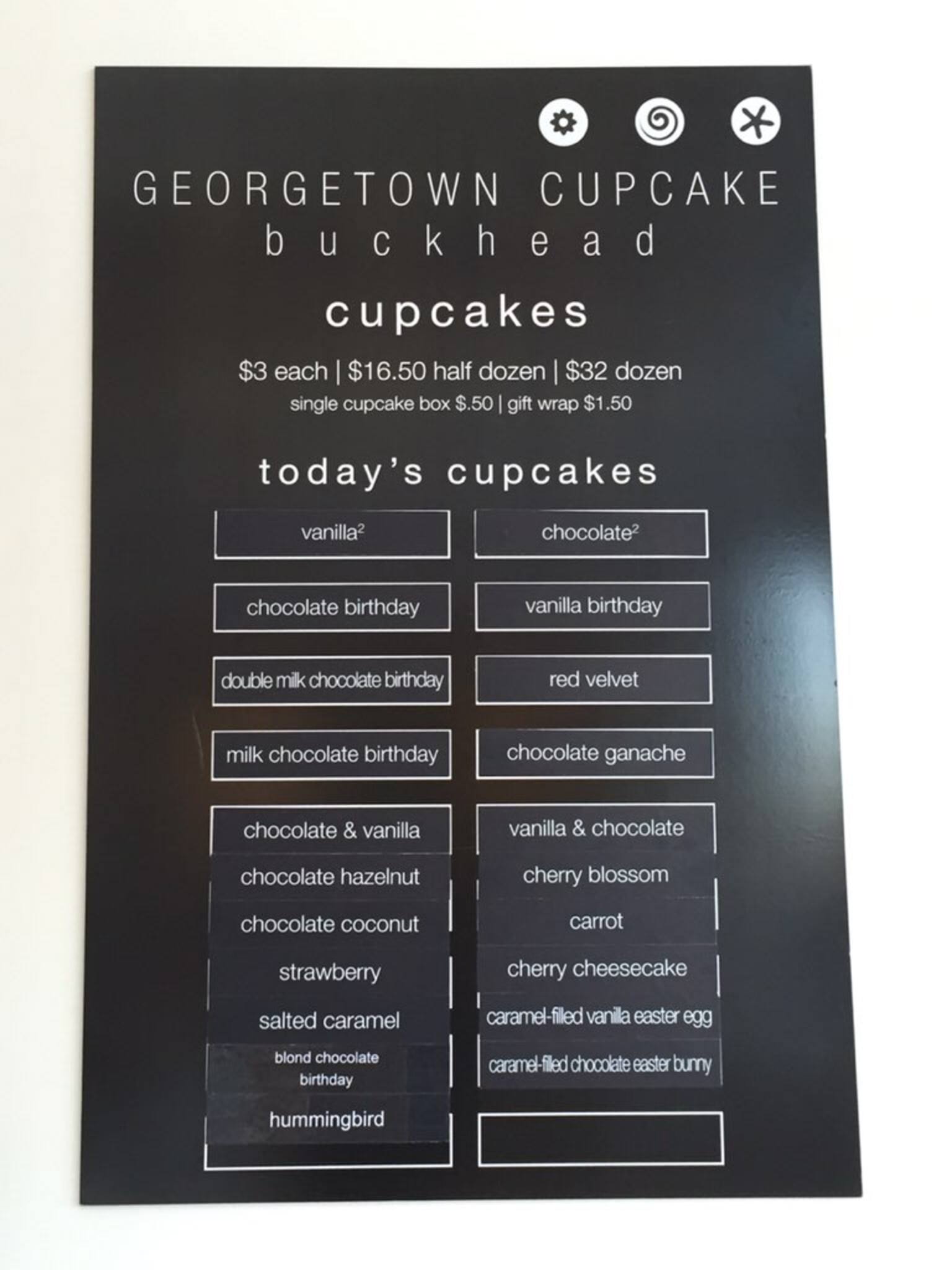 Cupcake Menu, Menu for Cupcake, Buckhead, Atlanta