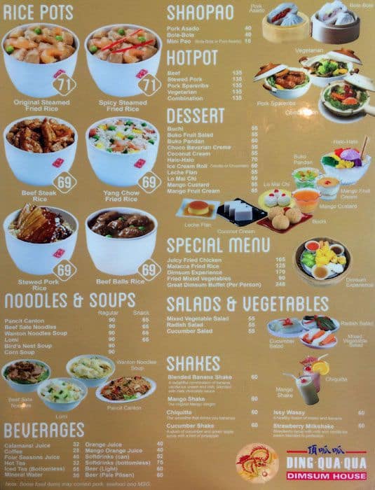 Menu at Ding Qua Qua Dimsum House restaurant, Cebu City, Salinas Dr