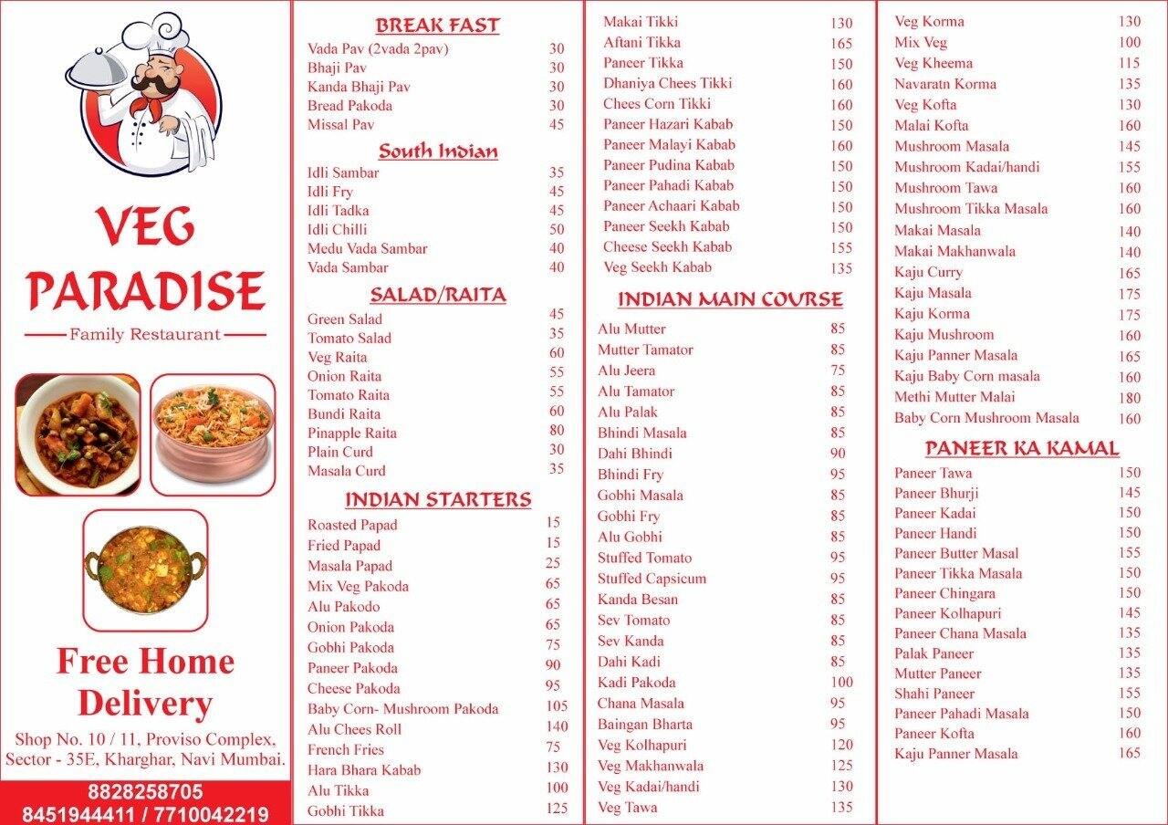 Veg Paradise Menu, Menu for Veg Paradise, Kharghar, Navi Mumbai Zomato