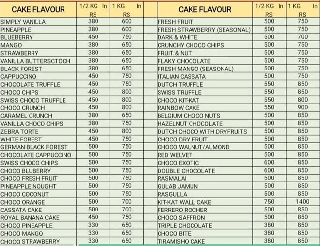 Menu of The Cake In Town, Bhayandar, Mumbai