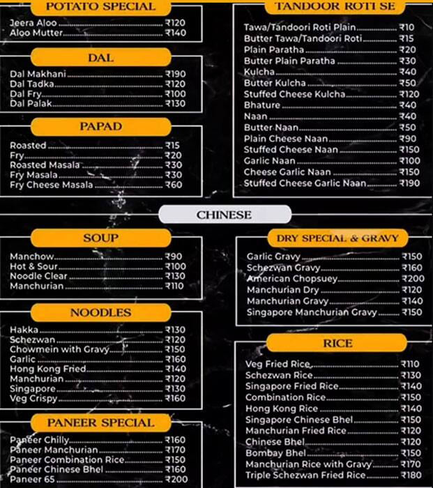 Chacha Choudhary Punjabi And Chinese menu