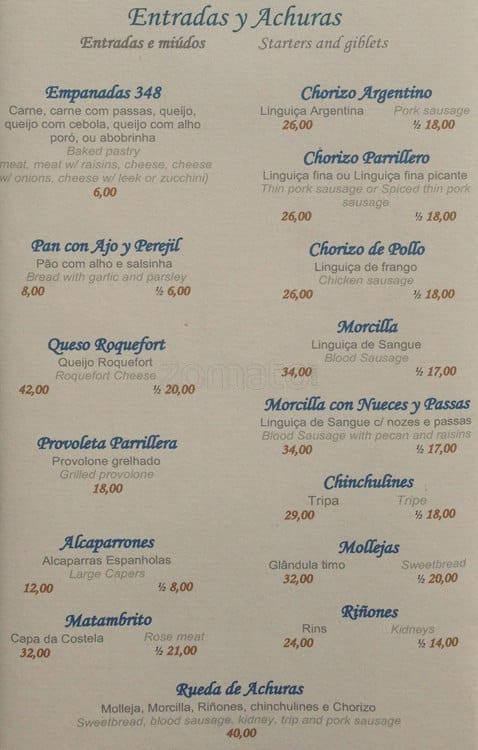 Corrientes 348 cardápio