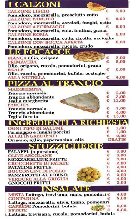 Menu di Pizzeria Arconati 