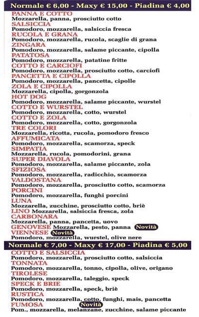 Menu di Pizzeria Arconati 