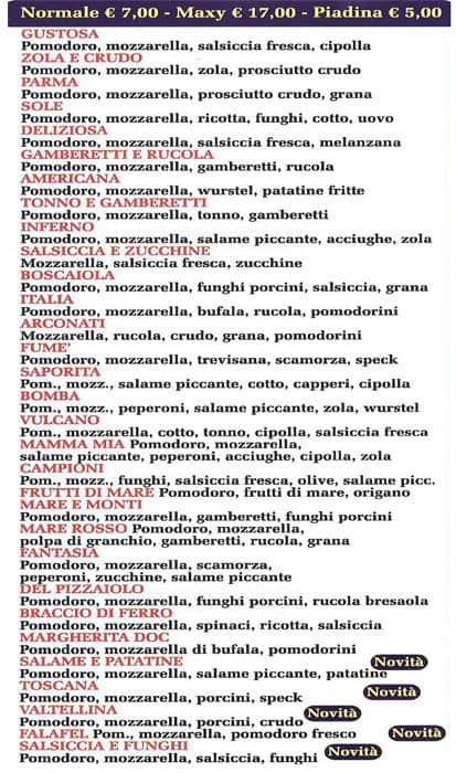 Menu di Pizzeria Arconati 
