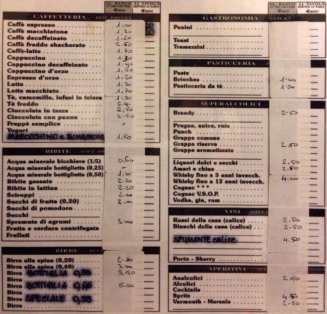 Menu di Bar Sempione 49 