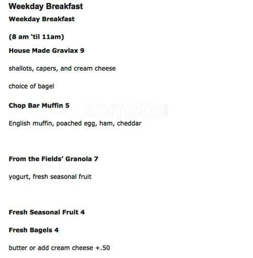 Chop Bar Menu, Menu for Chop Bar, Downtown Oakland, Oakland