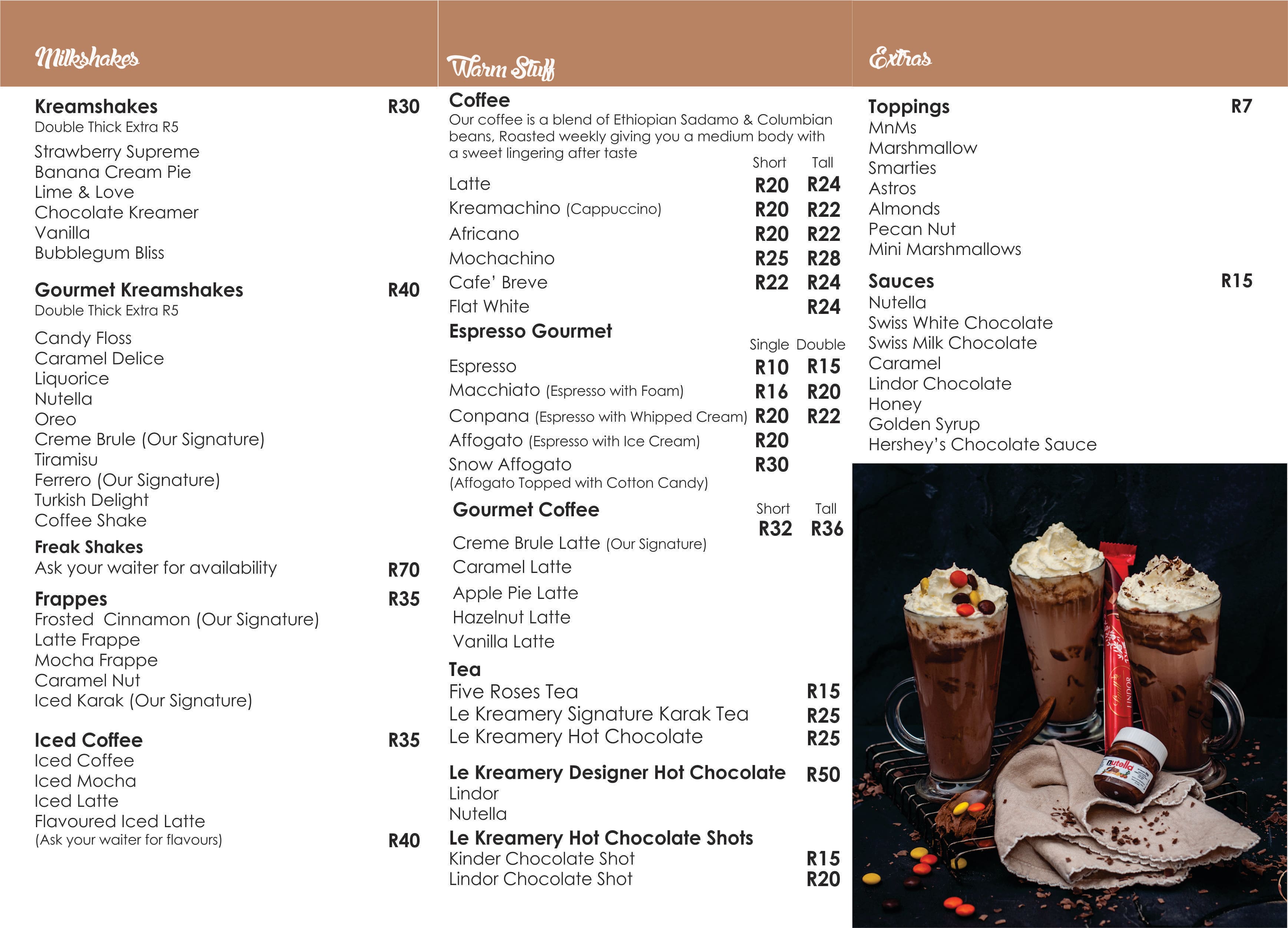 Le Kreamery Menu, Menu de Le Kreamery, Menlyn, Pretoria Zomato SA