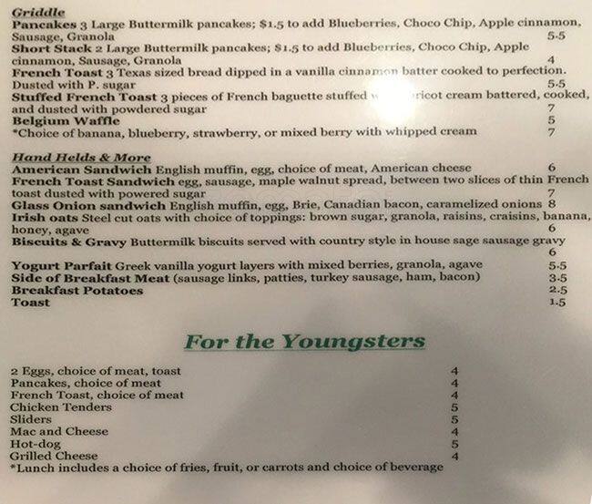 Menu at Glass Onion Griddle restaurant, Allen Park