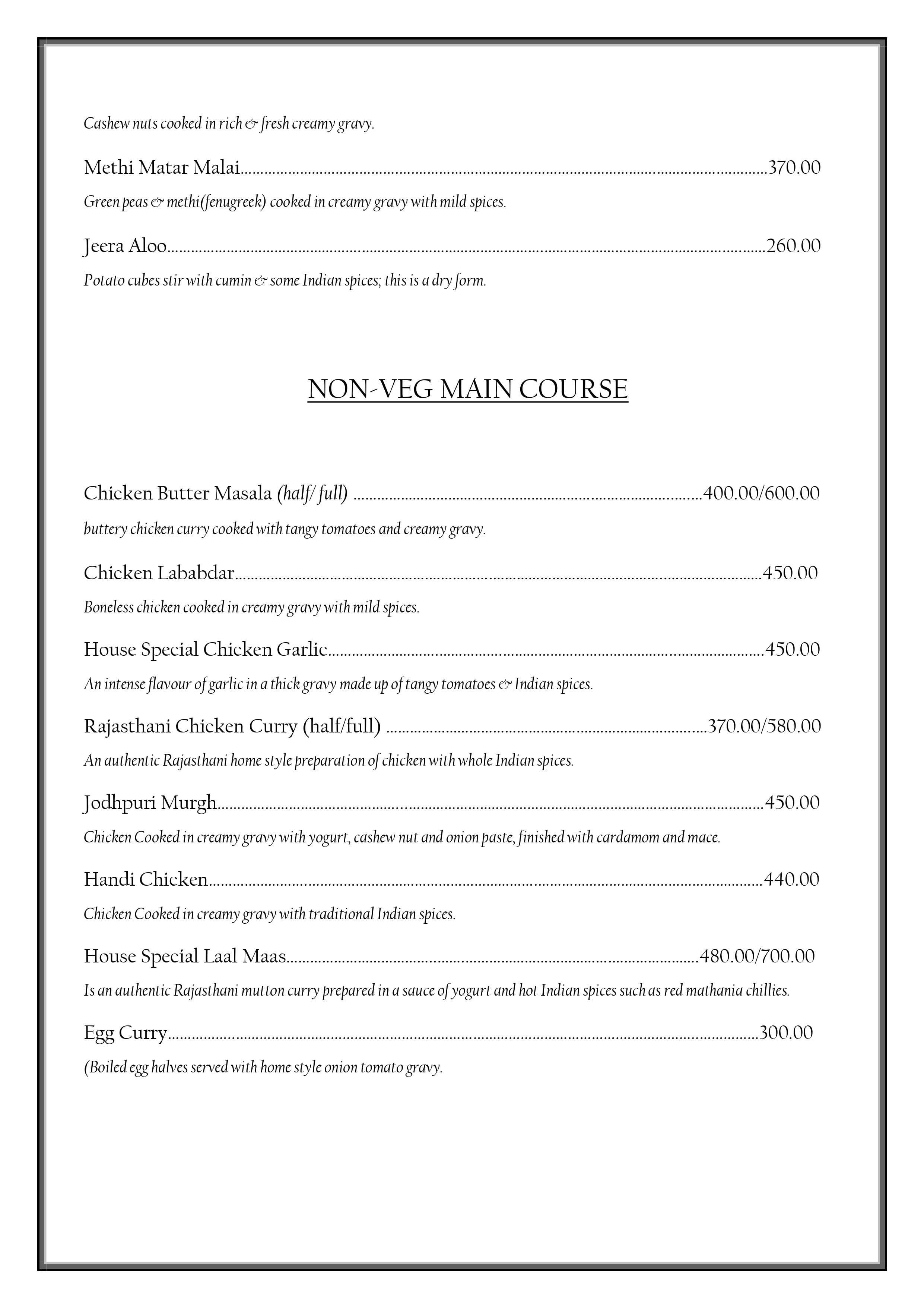 Open House Restaurant menu