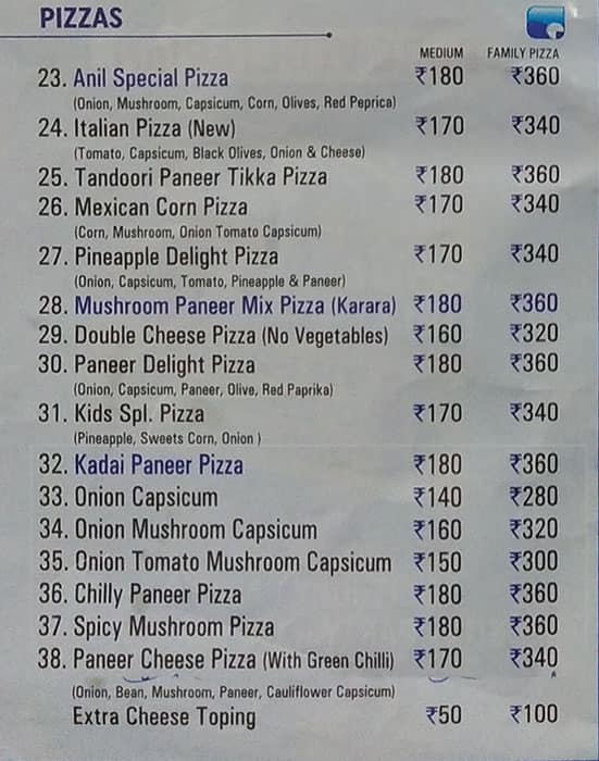 Anil Fast Food And Ice Cream menu