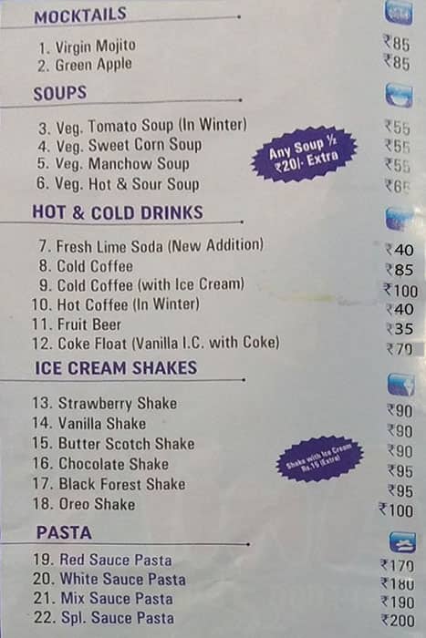 Anil Fast Food And Ice Cream menu