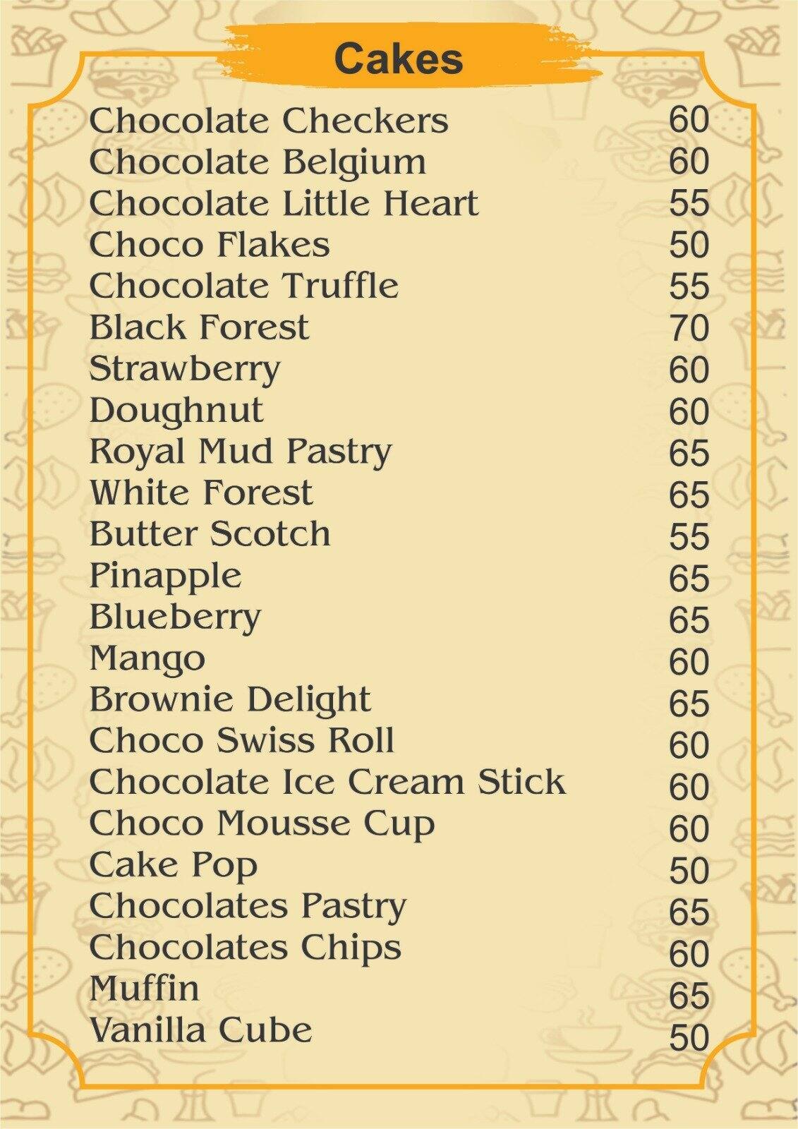 Menu of The Fairy Cakes, Behala, Kolkata