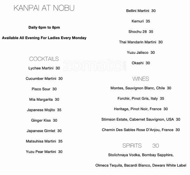 Nobu Four Seasons Hotel Menu Zomato Qatar