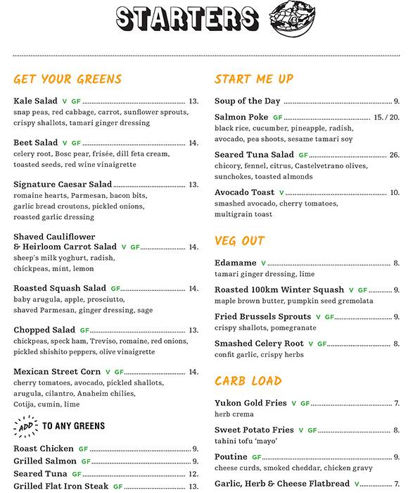 Menu at O&B Canteen restaurant, Toronto