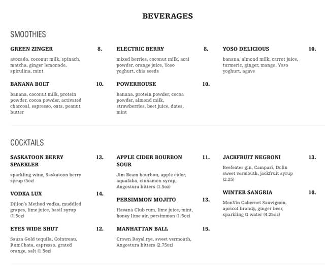 Menu at O&B Canteen restaurant, Toronto