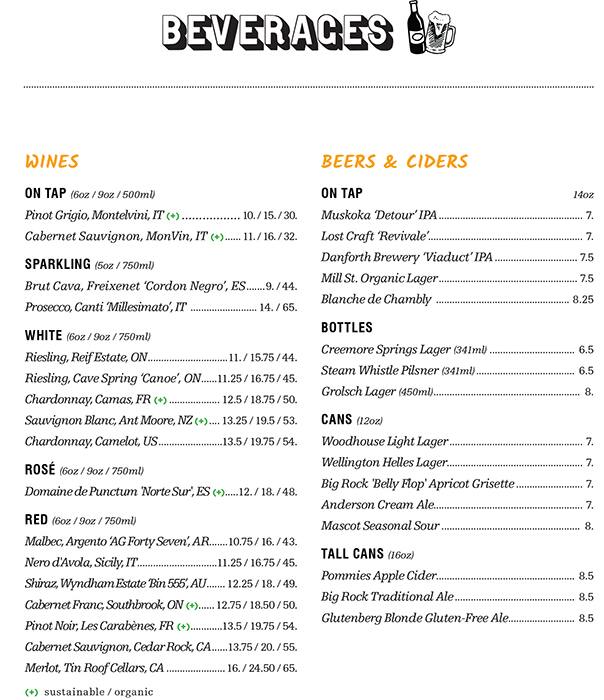 Menu at O&B Canteen restaurant, Toronto