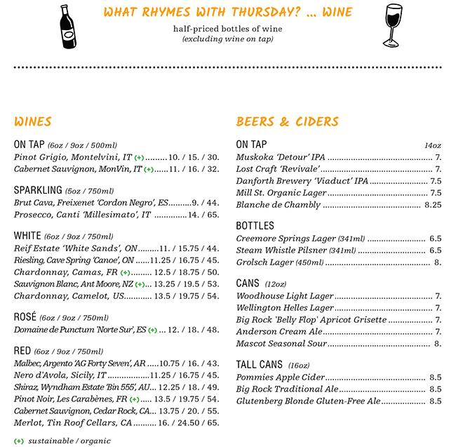 Menu at O&B Canteen restaurant, Toronto