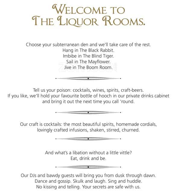 Carta de The Liquor Rooms