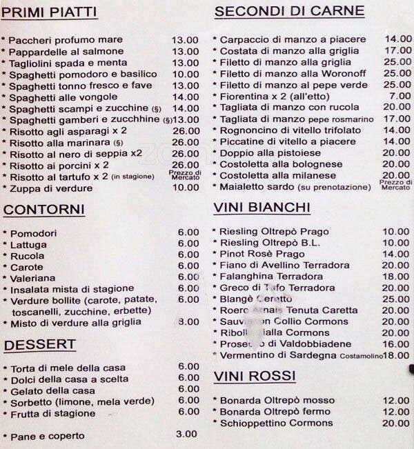 Menu di Da silvano Milano 