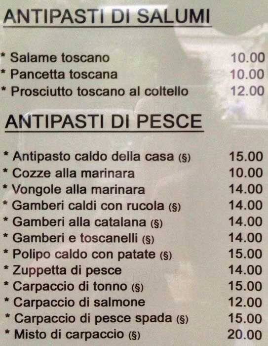 Menu di Da silvano Milano 