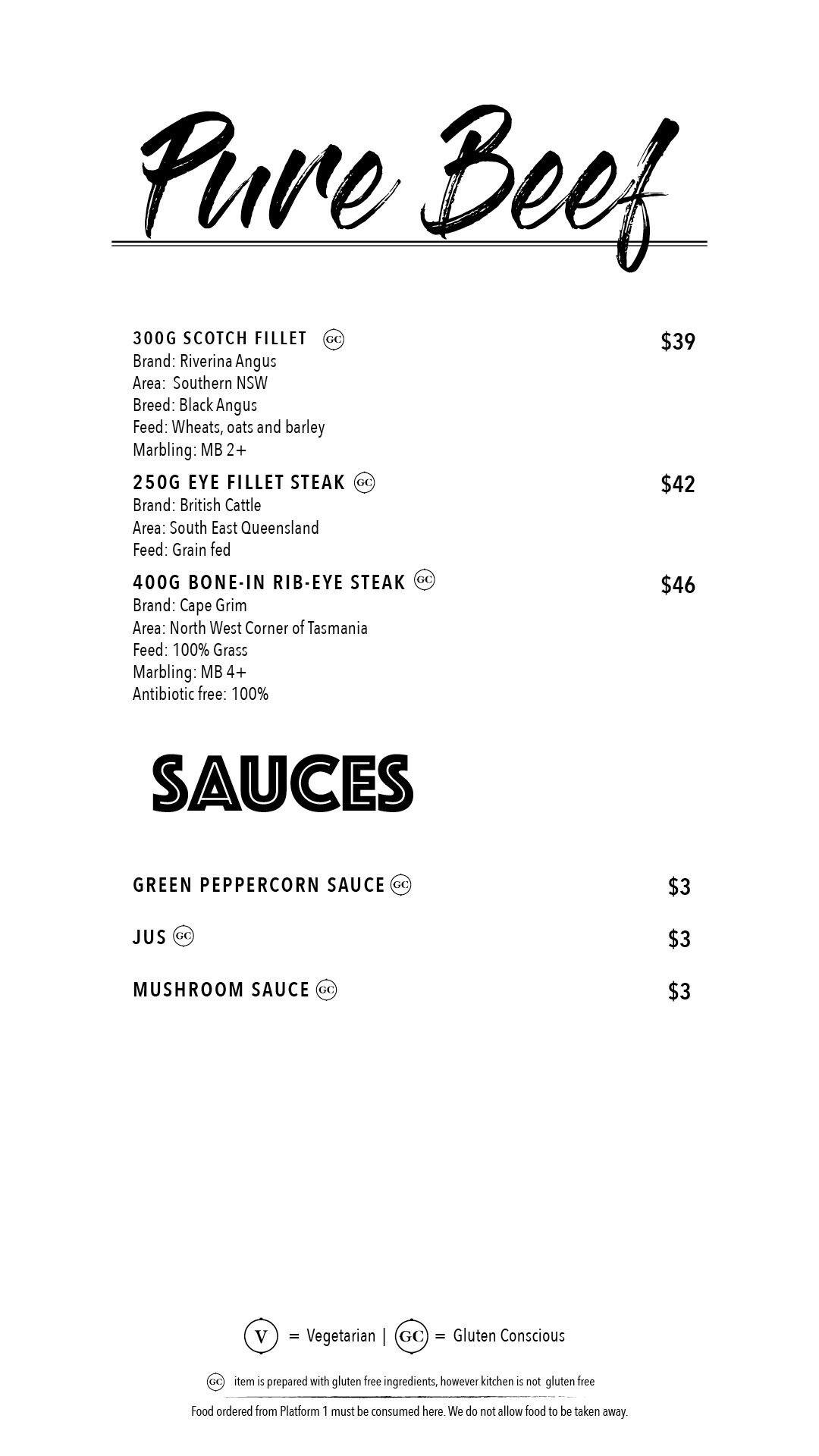 Platform One menu