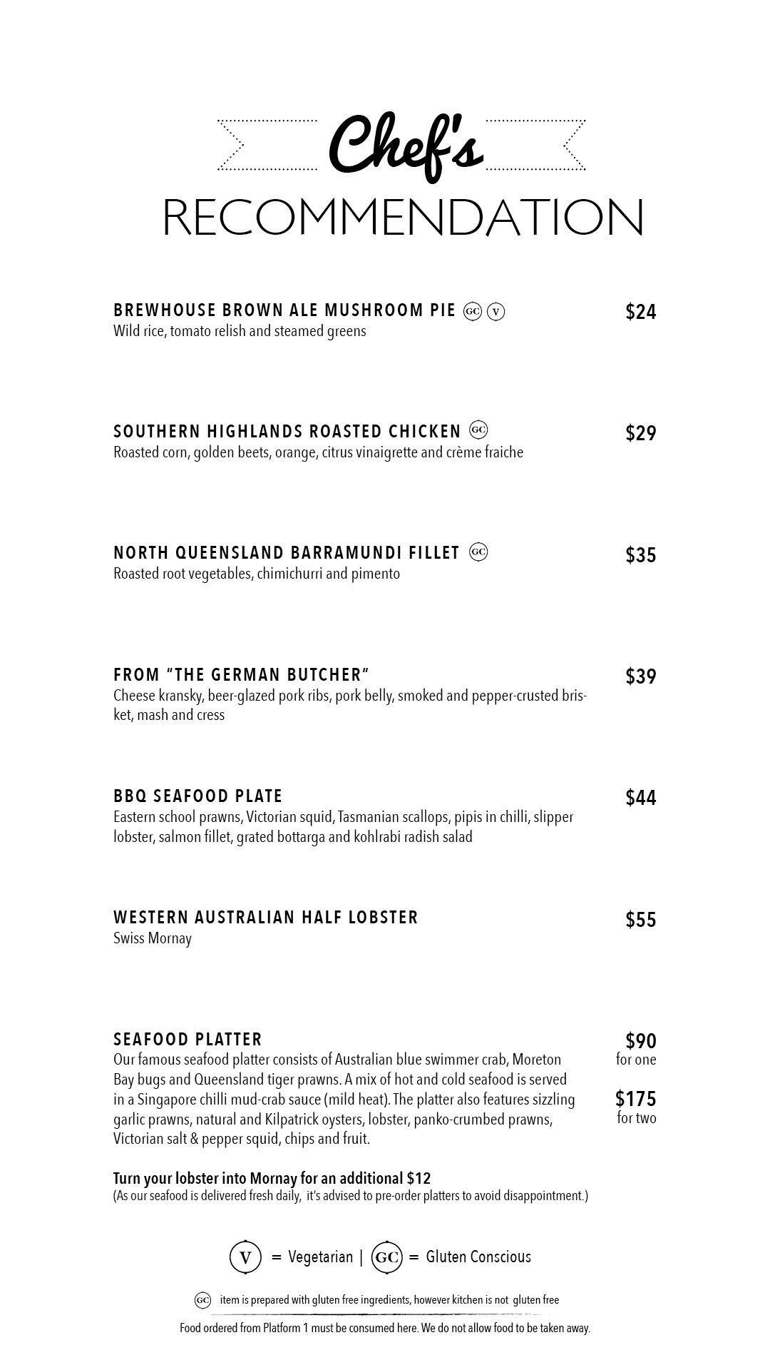 Platform One menu