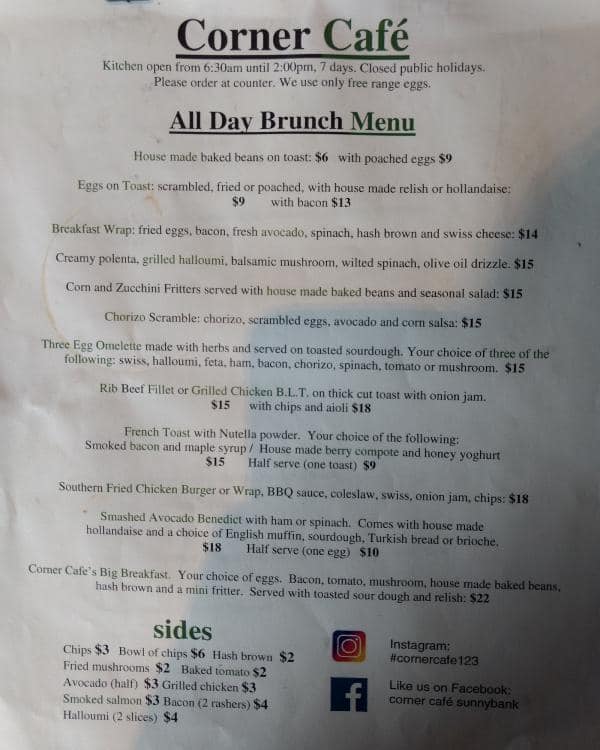 Corner Cafe Menu, Menu for Corner Cafe, Sunnybank, Brisbane ...