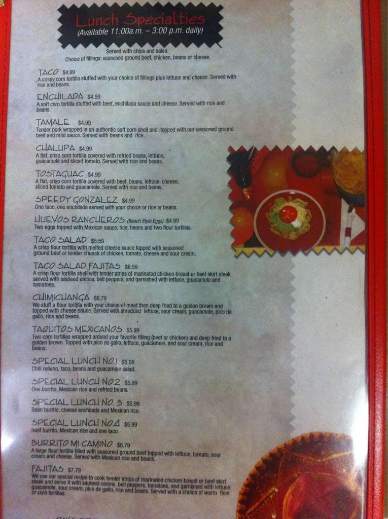 Menu at Mi Camino Real restaurant, Mount Orab, 137 North Point Dr