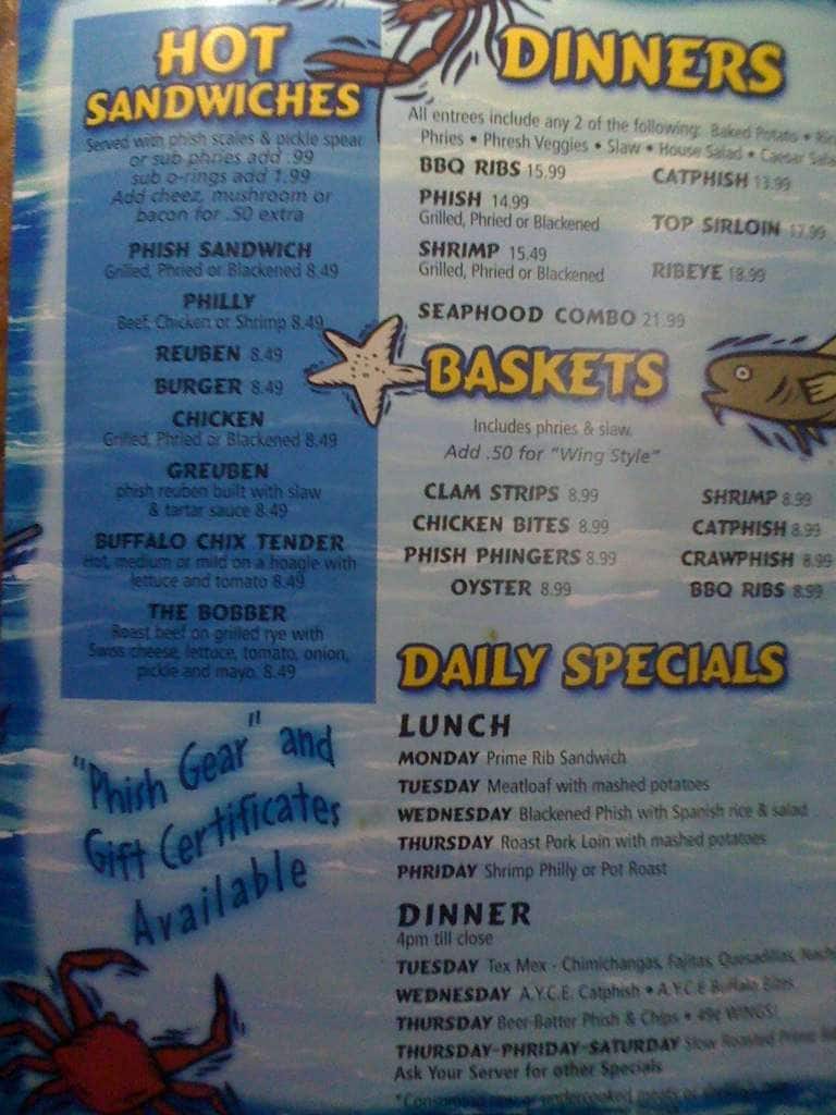 Menu at Phish Heads pub & bar, Lake City, SW Main Blvd 170