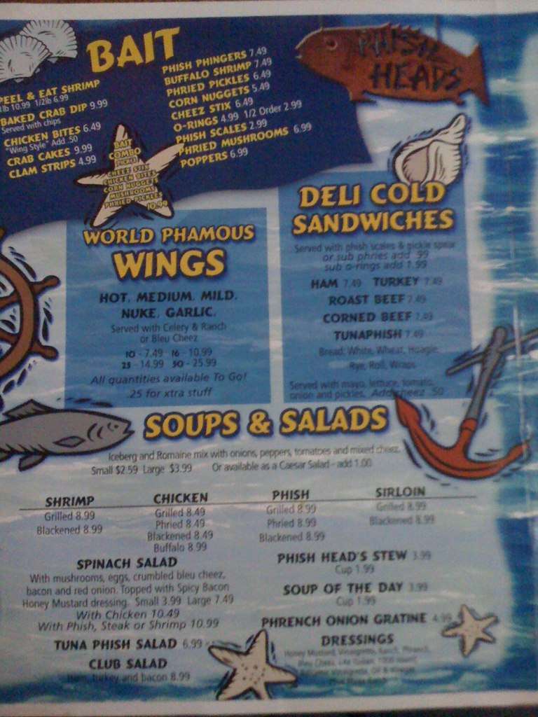 Phish Heads Menu, Menu for Phish Heads, Lake City, Lake City Urbanspoon/Zomato