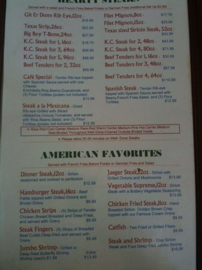 Menu At Western Sky Steakhouse San Angelo