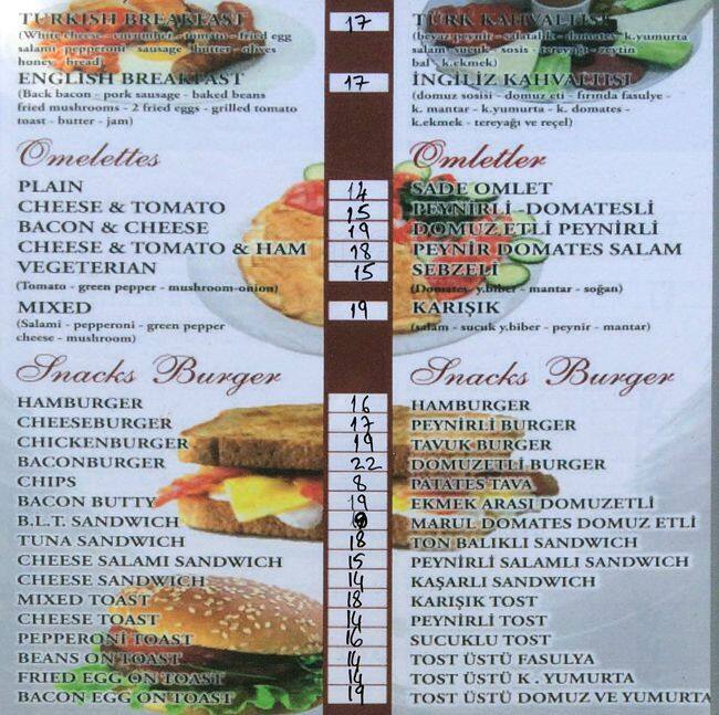 Menu at Ottoman Bodrum, Bodrum
