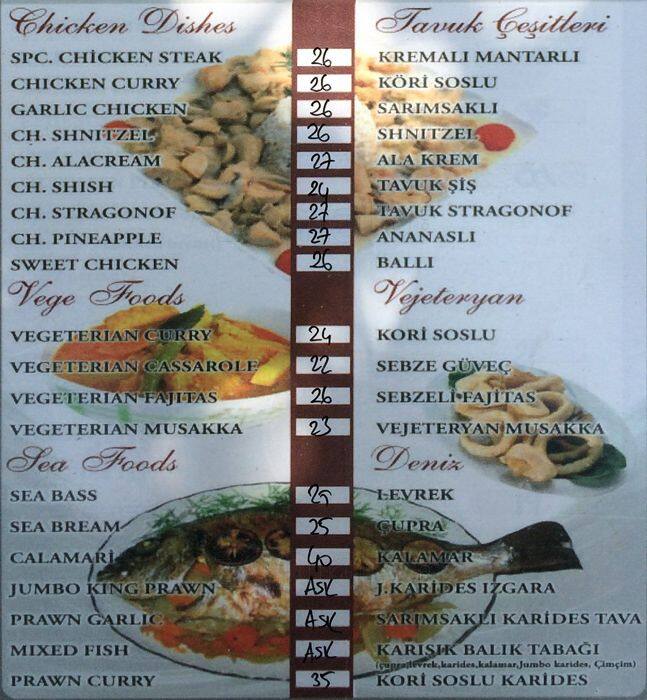 Menu at Ottoman Bodrum, Bodrum