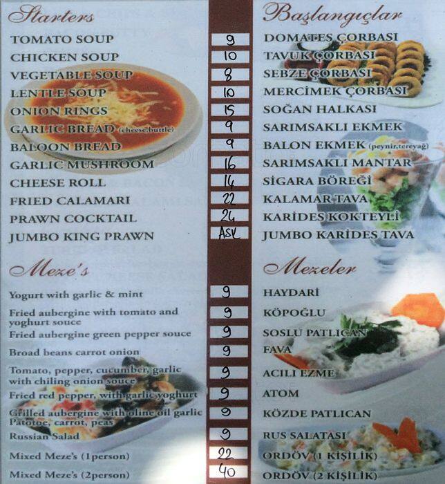 Menu at Ottoman Bodrum, Bodrum