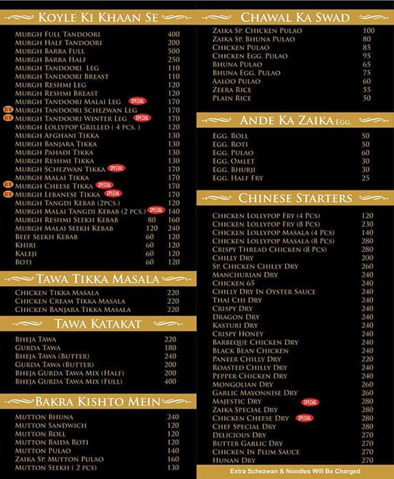 Zaika Delicious Fast Food menu