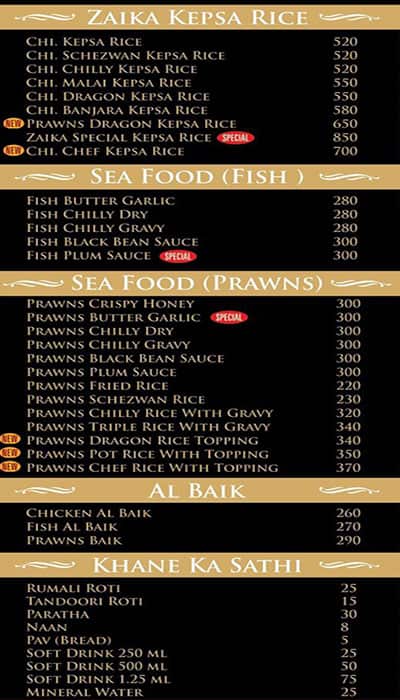 Zaika Delicious Fast Food menu