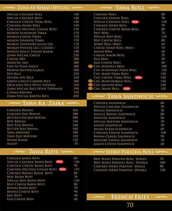 Zaika Delicious Fast Food menu