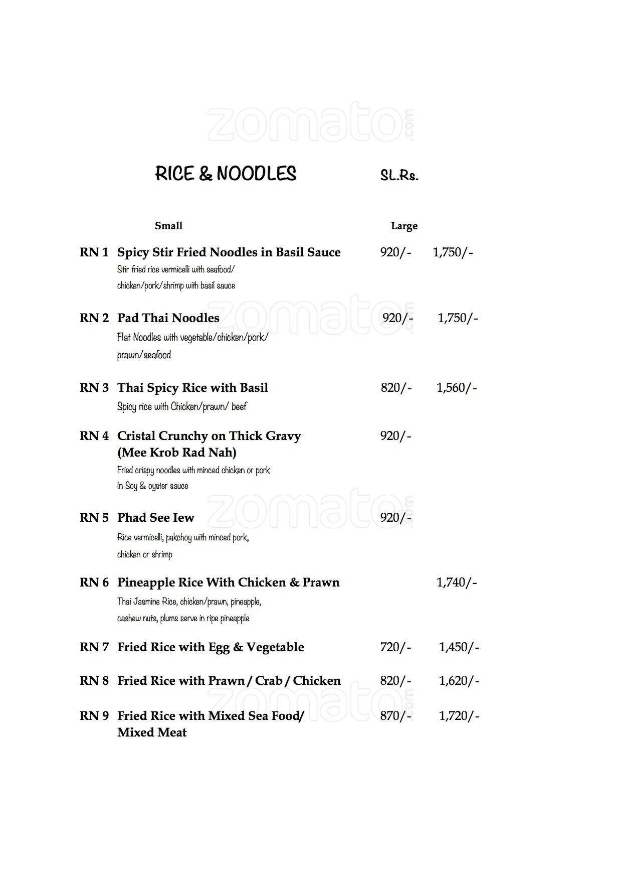 Kinnaree menu