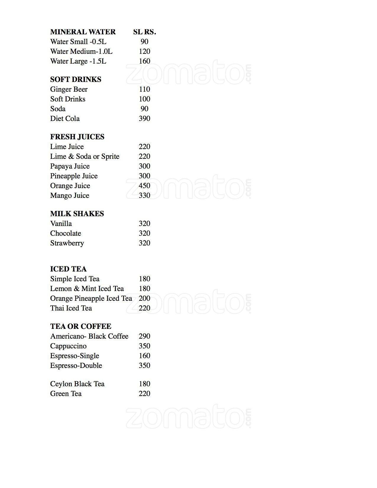 Kinnaree menu