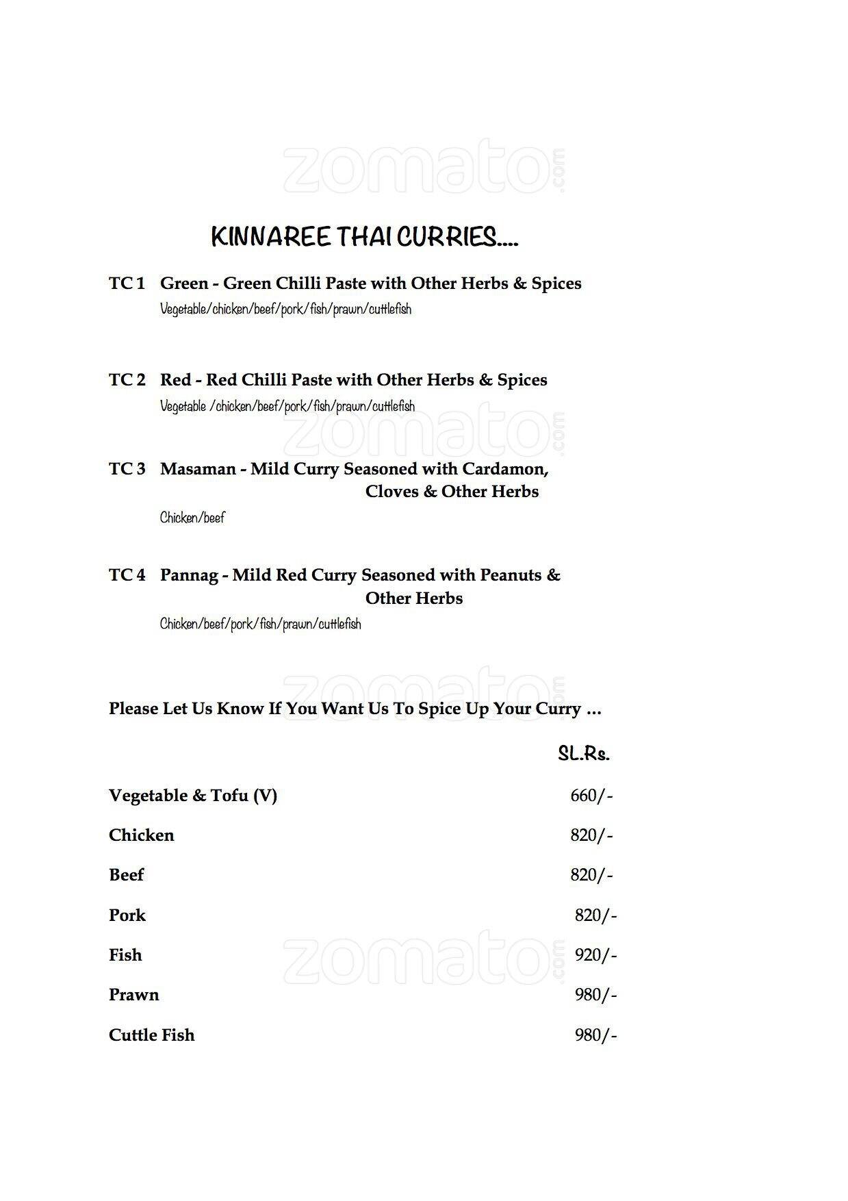 Kinnaree menu