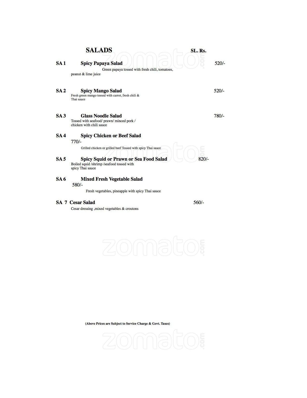 Kinnaree menu